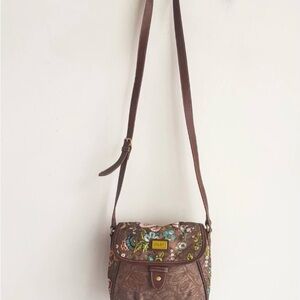 Oilily Brown and Green Floral Crossbody Bag